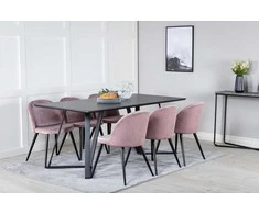 Venture Design Valgomojo stalas ir kėdžių komplektas Marina juodas rožinės aksomo