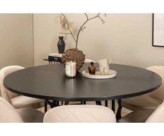 Venture Design Valgomojo stalas ir kėdžių komplektas Kopenhaga 140x74 cm Juodas aksomas 6 kėdės