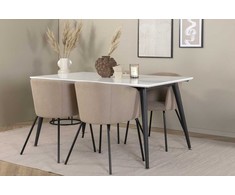 Venture Design Valgomojo stalas ir kėdžių komplektas Jimmy valgomojo stalas ir Berit kėdė 150x90x76 cm juoda ir balta audinys