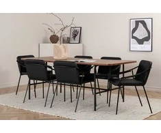 Venture Design Valgomojo stalas ir kėdžių komplektas Uno 200x90x74 cm Juodasis riešutas Metalas