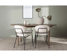 Venture Design Valgomojo stalas ir kėdžių komplektas Andy 180x75 cm natūralus MDF juoda balta Bouclé