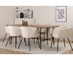 Venture Design Valgomojo stalas ir kėdžių komplektas Uno valgomojo stalas ir Berit kėdė 200x90x74 cm juoda smėlio spalvos riešutas metalas