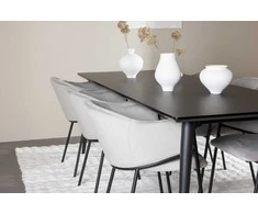 Venture Design Valgomojo stalas ir kėdžių komplektas Ellis ir Evelina 230x85 cm juodas plienas ir aksomas