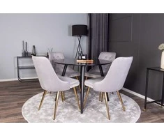Venture Design Valgomojo stalas ir kėdžių komplektas Plaza 100x75 cm Juodas aksomas Šviesiai pilka