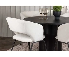 Venture Design Valgomojo stalas ir kėdžių komplektas Olivia 110 cm juoda ir balta MDF ir linas
