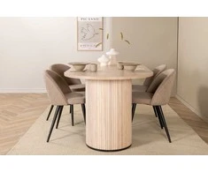 Venture Design Valgomojo stalas ir kėdžių komplektas Bianca 200x90x75 cm balta smėlio juodas aksomas