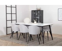 Venture Design Valgomojo stalas ir kėdžių komplektas Jimmy 195x90x76 cm Juodas Baltas Aksomas Šviesiai pilka audinys