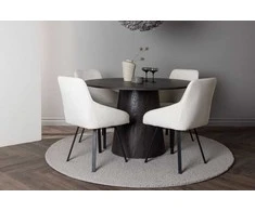 Venture Design Valgomojo stalas ir kėdžių komplektas Lanzo 120 cm, smėlio spalvos audinys, metalas