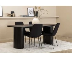 Venture Design Valgomojo stalas ir kėdžių komplektas Bianca ovalus valgomojo stalas ir Muce valgomojo kėdės 200x90x75 cm juodas MDF