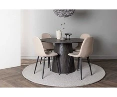 Venture Design Valgomojo stalas ir kėdžių komplektas 120 cm Rudas Juodas Smėlio spalvos MDF audinys