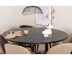 Venture Design Valgomojo stalas ir kėdžių komplektas Kopenhaga 140x74 cm Juoda Smėlio spalvos audinys