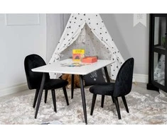 Venture Design Valgomojo stalas ir kėdžių komplektas 80x60 cm Balta aksominė Juoda