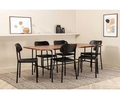 Venture Design Valgomojo stalas ir kėdžių komplektas Uno 200x90x74 cm Juodasis riešutas Metalas