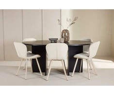 Venture Design Valgomojo stalas ir kėdžių komplektas Strada stalas su 6 Lilja kėdėmis 120x170 cm juoda smėlio spalvos mediena