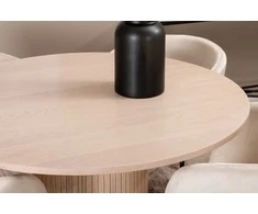 Venture Design Valgomojo stalas ir kėdžių komplektas Bianca apvalus valgomojo stalas ir Berit kėdės 110x74 cm juoda smėlio spalvos veliūras