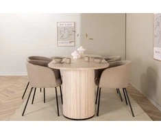 Venture Design Valgomojo stalas ir kėdžių komplektas Bianca ovalus valgomojo stalas ir Berit kėdė 200x90x75 cm juoda smėlio spalvos mediena audinys