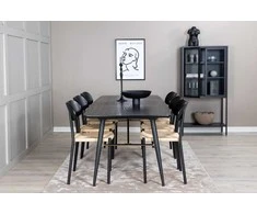 Venture Design Valgomojo stalas ir kėdžių komplektas 180x220x85x76 cm juodas plienas