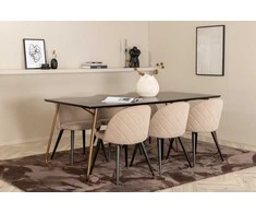 Venture Design Valgomojo stalas ir kėdžių komplektas Petra 190x90x75 cm Juoda Smėlio spalvos audinys