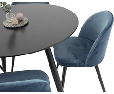 Venture Design Valgomojo stalas ir kėdžių komplektas Plaza 100x75 cm mėlynas aksomas