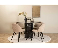 Venture Design Valgomojo stalas ir kėdžių komplektas Marbs 110x75 cm Juoda Audinys Marmuras Metalas