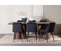 Venture Design Valgomojo stalas ir kėdžių komplektas Olivia 100x210 cm Juodas aksomas MDF