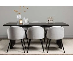 Venture Design Valgomojo stalas ir kėdžių komplektas Vail 200x100 cm juodas aksomas šviesiai pilkas