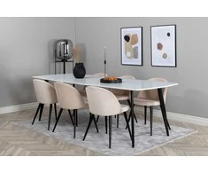 Venture Design Valgomojo stalas ir kėdžių komplektas Polar Elips 240x100x75 cm Juodas aksomas Smėlio spalvos
