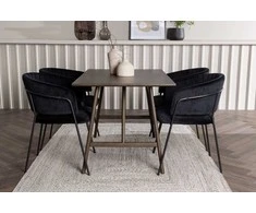 Venture Design Valgomojo stalas ir kėdžių komplektas 120x80 cm rudos ir juodos spalvos guminė mediena ir aksomas