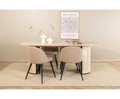 Venture Design Valgomojo stalas ir kėdžių komplektas Bianca 200x90x75 cm balta smėlio juodas aksomas