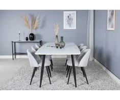 Venture Design Valgomojo stalas ir kėdžių komplektas Polar Elips 240x100x75 cm Juoda Šviesiai pilka audinys