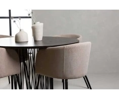 Venture Design Valgomojo stalas ir kėdžių komplektas 120 cm Juoda Ruda Smėlio spalvos audinys