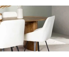 Venture Design Valgomojo stalas ir kėdžių komplektas Isolde valgomojo stalas 140x75 cm smėlio spalvos MDF audinys