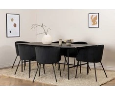 Venture Design Valgomojo stalas ir kėdžių komplektas 200x90x74 cm Juodas aksomas