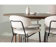 Venture Design Valgomojo stalas ir kėdžių komplektas Andy 180x75 cm natūralus MDF juoda balta Bouclé