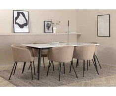 Venture Design Valgomojo stalas ir kėdžių komplektas Jimmy valgomojo stalas 195x90x76 cm juodos spalvos audinys