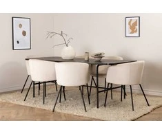Venture Design Valgomojo stalas ir kėdžių komplektas Uno valgomojo stalas ir Berit kėdė 200x90x74 cm juoda smėlio spalvos veliūras