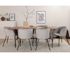 Venture Design Valgomojo stalas ir kėdžių komplektas 200x90x74 cm Juodasis graikinis riešutas Šviesiai pilkas aksomas