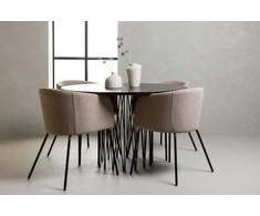Venture Design Valgomojo stalas ir kėdžių komplektas 120 cm Juoda Ruda Smėlio spalvos audinys