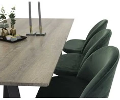 Venture Design Valgomojo stalas ir kėdžių komplektas Marina pilka juoda žalia mediena aksomas