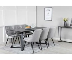 Venture Design Valgomojo stalas ir kėdžių komplektas Marina juodas šviesiai pilkas MDF metalas