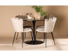 Venture Design Valgomojo stalas ir kėdžių komplektas 100 cm Juoda Smėlio spalvos MDF Aksomas