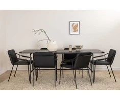 Venture Design Valgomojo stalas ir kėdžių komplektas Uno 200x90x74 cm Juodas MDF ir metalas
