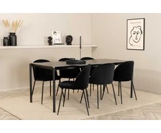 Venture Design Valgomojo stalas ir kėdžių komplektas Pelle 190x90x75 cm Juodas aksomas Metalas