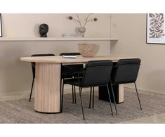 Venture Design Valgomojo stalas ir kėdžių komplektas Bianca ovalus valgomojo stalas ir Tvist kėdės balta juoda MDF geležis sėdėjimas
