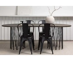 Venture Design Valgomojo stalas ir kėdžių komplektas 220x100 cm juodas metalas