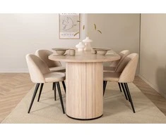 Venture Design Valgomojo stalas ir kėdžių komplektas 200x90x75 cm Juodas Smėlio spalvos audinys