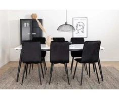 Venture Design Valgomojo stalas ir kėdžių komplektas Jimmy 195x90x76 cm Juoda Balta Aksomas