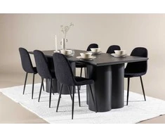Venture Design Valgomojo stalas ir kėdžių komplektas Olivia valgomojo stalas ir Polar valgomojo kėdė 210x100 cm juoda