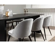 Venture Design Valgomojo stalas ir kėdžių komplektas Vail 200x100 cm juodas aksomas šviesiai pilkas