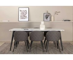 Venture Design Valgomojo stalas ir kėdžių komplektas Jimmy 195x90x76 cm juodas mikropluoštas